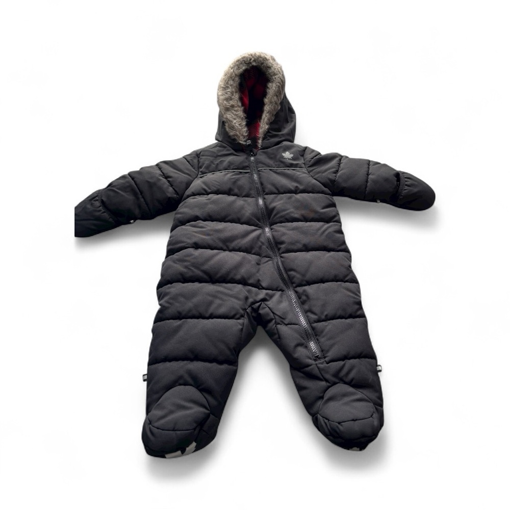 Black Kids Puffer Snowsuit with Faux Fur Hood